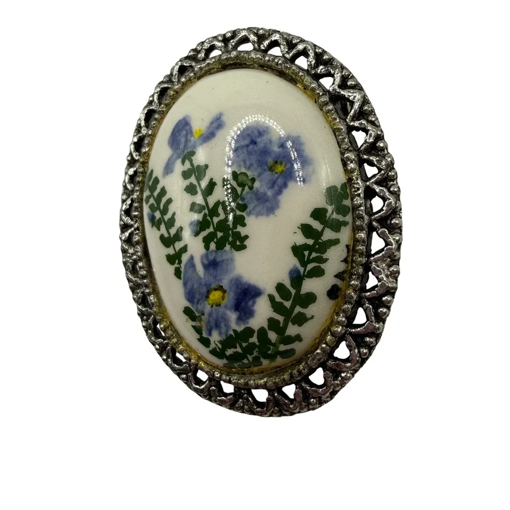 Cottagecore Floral Hand Painted Vintage Brooch Unbranded